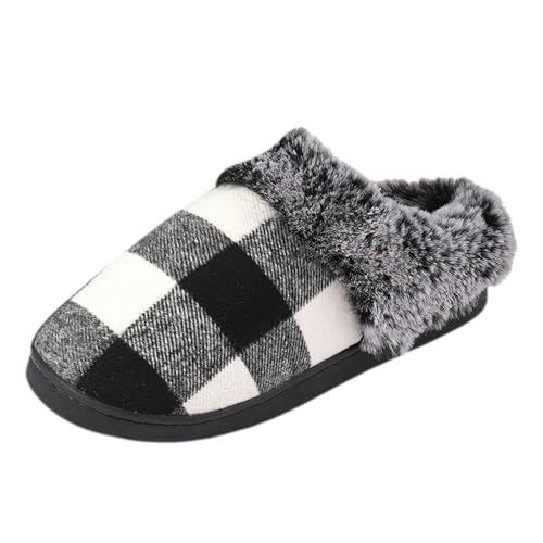 Paare Männer Frauen Slip On Pelzigen Flache Hause Winter Runde Zehe Halten Warme Drucke Hausschuhe Schuhe (White, 43) von Generisch