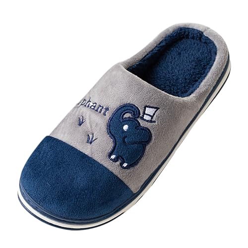 Paare Männer Frauen Slip On Pelzigen Plüsch Flache Hause Winter Runde Zehe Halten Warm Cartoon Drucke Hausschuhe Schuhe (Blue, 43) von Generisch