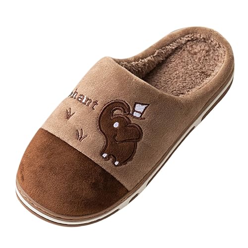 Paare Männer Frauen Slip On Pelzigen Plüsch Flache Hause Winter Runde Zehe Halten Warm Cartoon Drucke Hausschuhe Schuhe (Coffee, 37) von Generisch