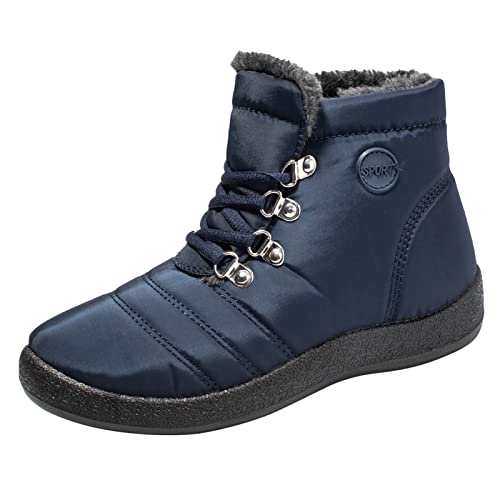 Paare Schnee Warme Männer Flache Schnürung Runder Samt Plus Zehenschutz Damen Sportschuhe Stiefel Stiefel Damenstiefel Schwarz Herren Hoch (Blue, 39) von Generisch