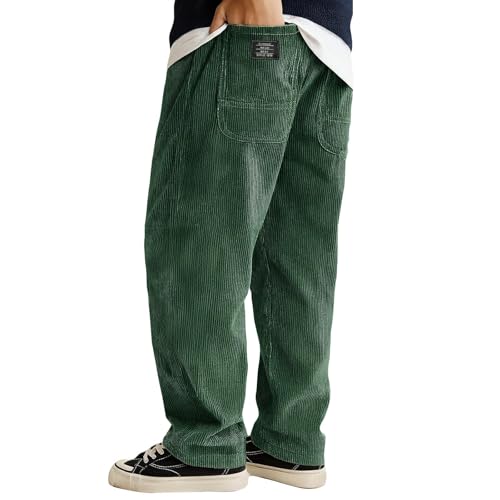 Pacificozy Herren Cordhose, Pacificozy Herren Loose Cord Rippstoff Kordelzug Elastische Taille Tasche Hose, dunkelgrün, 4XL von Generisch