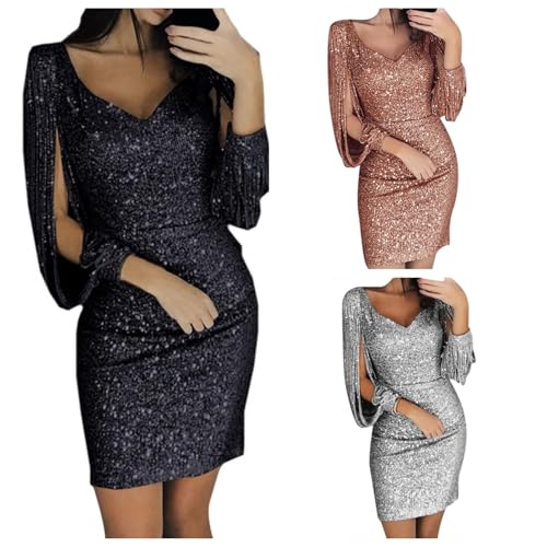 Pailettenkleider für Damen Gold Glitzerkleid Partykleid Kurz Silber Schwarz Glitzer Kleid Pailletten Kleider Fransen Langarm Cocktailkleid Elegant Sexy Hochzeitskleid Festlich Abendkleid Pailettenkleider für Damen Gold Glitzerkleid Partykleid Kurz Silber Schwarz Glitzer Kleid Pailletten Kleider Fransen Langarm Cocktailkleid Elegant Sexy Hochzeitskleid Festlich Abendkleid von Generisch