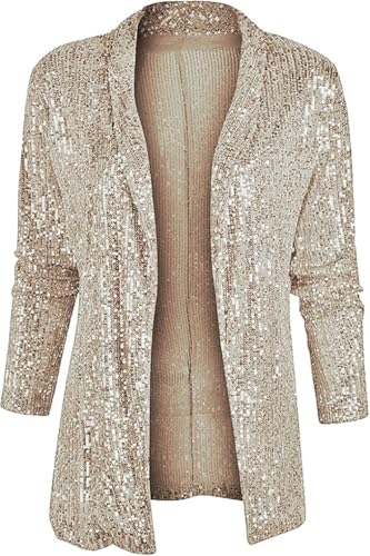 Pailletten Blazer Damen Karneval Glitzer Jacke Damen Langarm Metallic Goldener Sakko Glänzend Jacke Elegant Blazermantel Glänzende Women's Cardigans Festlich Glitzer Blazer Party Disco Outfit von Generisch