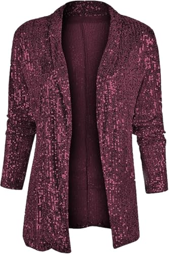Pailletten Blazer Damen Karneval Glitzer Jacke Damen Langarm Metallic Goldener Sakko Glänzend Jacke Elegant Blazermantel Glänzende Women's Cardigans Festlich Glitzer Blazer Party Disco Outfit von Generisch