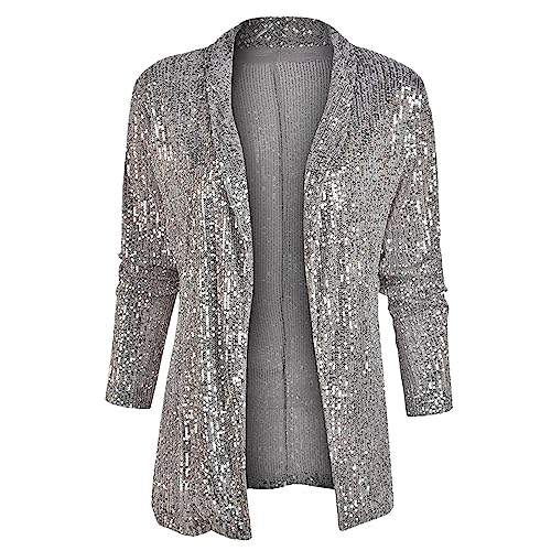 Pailletten Blazer Damen Karneval Glitzer Jacke Langarm Metallic Goldener Sakko Glänzend Jacke Elegant Blazermantel Glänzende Women's Cardigans Festlich Große Größen Glitzer Blazer Party Disco Outfit von Generisch