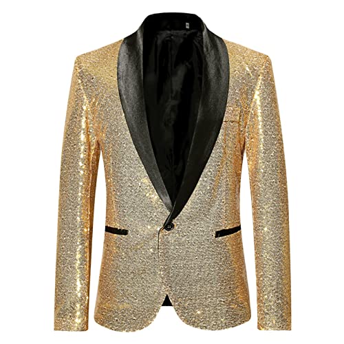 Pailletten Blazer Silber, Formelle Modern Party 70Er Anzug Business Abschlussball Bunte Lang Paillettenjacke Casual Geschenk Vintage Sakko Glitzersakko(#01 Gold,M) von Generisch