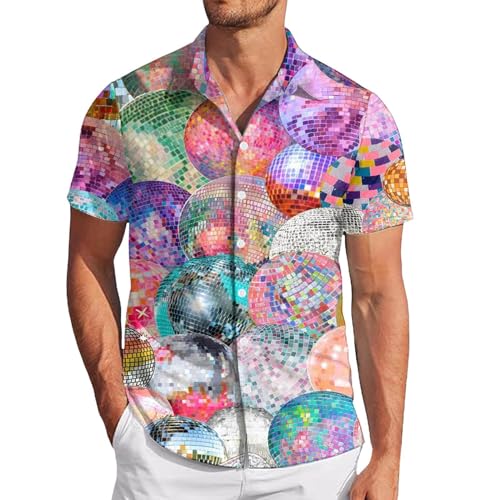 Pailletten Hemd Herren Trend Glitzer T-Shirt mit Knopfleiste Mode Revers Langarmshirt Disco Party Kustüm Karneval Festlich Shirts Leicht Luftig Freizeithemd Nachtclub Fasching Glitzerhemd von Generisch