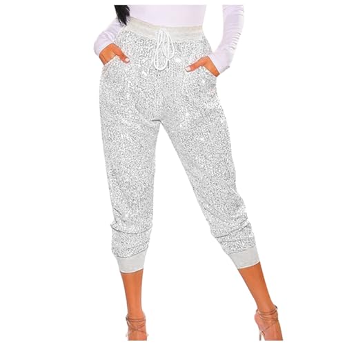 Pailletten Hose Damen: Glitzer Hose Damen Pailettenhose Pailletten Hose Damen Glitzer Leggings Damen Hosen Elegant Hip Hop Glänzende Hose Party Club Kostüm Freizeithose mit Drawstring Karneval Kostüm von Generisch