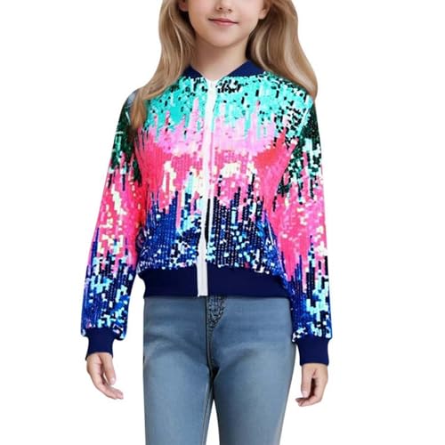 Pailletten Jacke Kinder Mädchen Glitzer Bomberjacke Langarm Glänzend Baseball Jacke Jungen Lässig Leichte Blouson Jacke Fasching Kinderkostüm Karneval Rave Party Glitzerjacke Freizeitjacke von Generisch