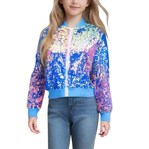 Pailletten Jacke Kinder Mädchen Glitzer Bomberjacke Langarm Glänzend Baseball Jacke Jungen Lässig Leichte Blouson Jacke Fasching Kinderkostüm Karneval Rave Party Glitzerjacke Freizeitjacke von Generisch