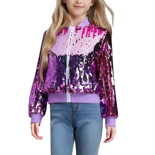 Pailletten Jacke Kinder Mädchen Glitzer Bomberjacke Langarm Glänzend Baseball Jacke Jungen Lässig Leichte Blouson Jacke Fasching Kinderkostüm Karneval Rave Party Glitzerjacke Freizeitjacke von Generisch
