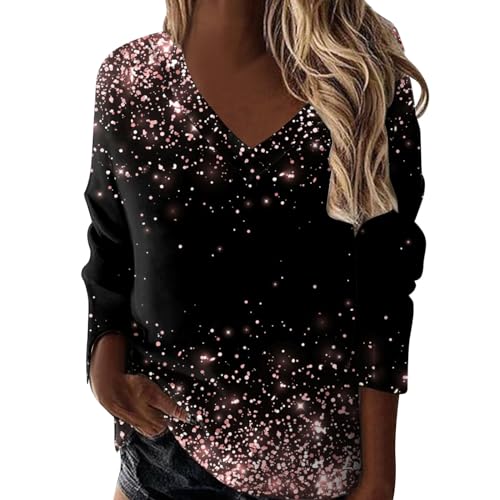 Pailletten Oberteil Damen Festliche Oberteile Karneval Kostüm Blusen Damen Glitzer Shirt Damen Pailletten Oberteil Glitzer Oberteile Damen Glitzer Bluse Damen Festlich Glitzer (Hot Pink-3, XL) von Generisch