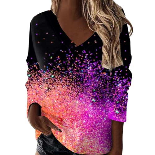 Pailletten Oberteil Damen Festliche Oberteile Karneval Kostüm Blusen Damen Glitzer Shirt Damen Pailletten Oberteil Glitzer Oberteile Damen Glitzer Bluse Damen Festlich Glitzer (Hot Pink-9, XXL) von Generisch