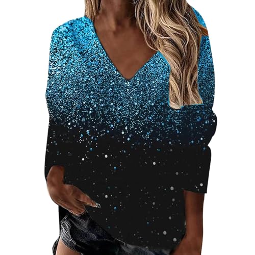 Pailletten Oberteil Damen Festliche Oberteile Karneval Kostüm Blusen Damen Glitzer Shirt Damen Pailletten Oberteil Glitzer Oberteile Damen Glitzer Bluse Damen Festlich Glitzer (Sky Blue-8, XXL) von Generisch