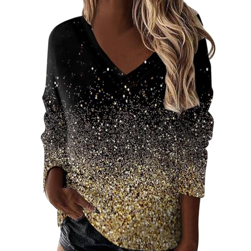 Pailletten Oberteil Damen Festliche Oberteile Karneval Kostüm Blusen Damen Glitzer Shirt Damen Pailletten Oberteil Glitzer Oberteile Damen Glitzer Bluse Damen Festlich Glitzer Pullover (Black-3, XXL) von Generisch