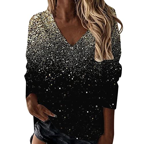 Pailletten Oberteil Damen Festliche Oberteile Karneval Kostüm Blusen Damen Glitzer Shirt Damen Pailletten Oberteil Glitzer Oberteile Damen Glitzer Bluse Damen Festlich Glitzer Pullover (Black-5, XXXL) von Generisch