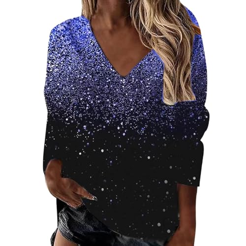 Pailletten Oberteil Damen Festliche Oberteile Karneval Kostüm Blusen Damen Glitzer Shirt Damen Pailletten Oberteil Glitzer Oberteile Damen Glitzer Bluse Damen Festlich Glitzer Pullover (Blue-8, L) von Generisch