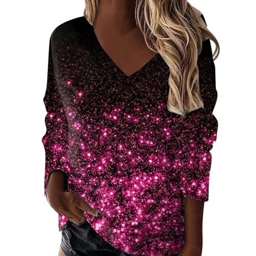 Pailletten Oberteil Damen Festliche Oberteile Karneval Kostüm Blusen Damen Glitzer Shirt Damen Pailletten Oberteil Glitzer Oberteile Damen Glitzer Bluse Damen Festlich Glitzer Pullover (Pink-11, XL) von Generisch