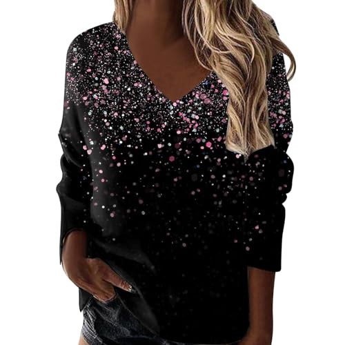 Pailletten Oberteil Damen Festliche Oberteile Karneval Kostüm Blusen Damen Glitzer Shirt Damen Pailletten Oberteil Glitzer Oberteile Damen Glitzer Bluse Damen Festlich Glitzer Pullover (Pink-3, L) von Generisch