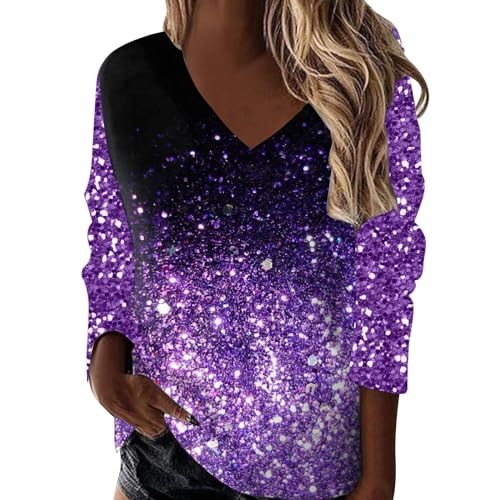 Pailletten Oberteil Damen Festliche Oberteile Karneval Kostüm Blusen Damen Glitzer Shirt Damen Pailletten Oberteil Glitzer Oberteile Damen Glitzer Bluse Damen Festlich Glitzer Pullover (Purple-2, L) von Generisch