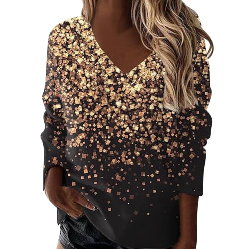 Pailletten Oberteil Damen Festliche Oberteile Karneval Kostüm Blusen Damen Glitzer Shirt Damen Pailletten Oberteil Glitzer Oberteile Damen Glitzer Bluse Damen Festlich Glitzer Pullover (Yellow-3, M) von Generisch