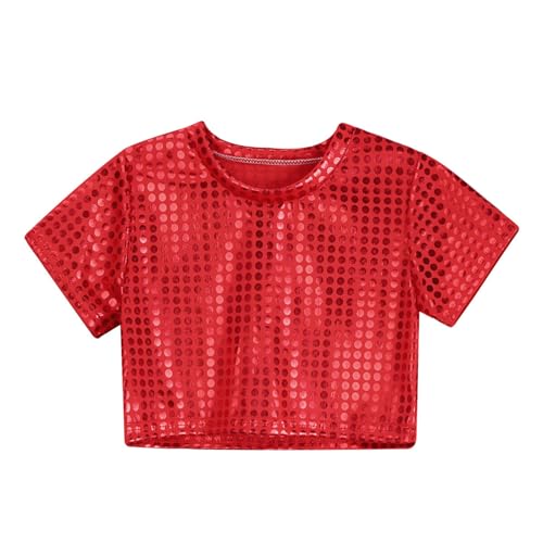 Pailletten Oberteil Kinder, Ärmellos Kurz Glitzer Top Junge Mädchen Pailletten Hemd Metallic Shirt Festliche Oberteil Glänzend Party Disco Tshirt Fasching Karneval Kostüm Tanz Neon Mottoparty Outfit von Generisch