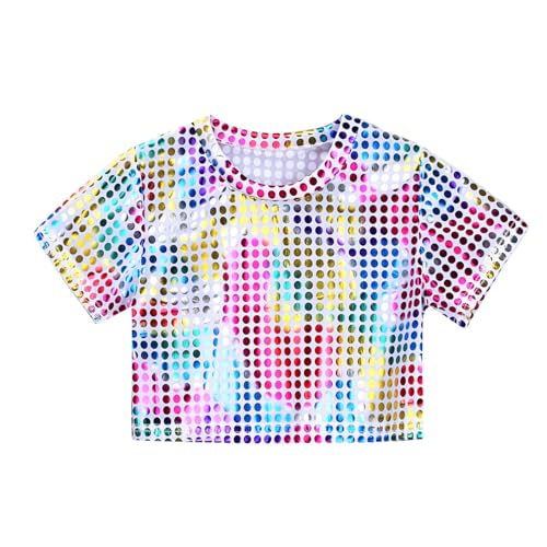 Pailletten Oberteil Kinder, Ärmellos Kurz Glitzer Top Junge Mädchen Pailletten Hemd Metallic Shirt Festliche Oberteil Glänzend Party Disco Tshirt Fasching Karneval Kostüm Tanz Neon Mottoparty Outfit von Generisch