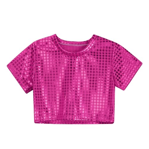 Pailletten Oberteil Kinder Junge Mädchen Ärmellos Kurz Glitzer Top Hemd Metallic Shirt Festliche Glänzend Oberteil Rundhals Party Disco Tshirt Tanz Neon Mottoparty Outfit Fasching Karneval Kostüm von Generisch