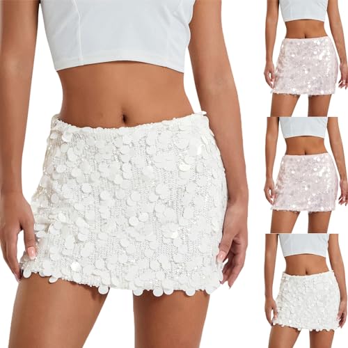 Pailletten Rock, Glitzer Rock Damen Kurz Pailletten Rock Minirock Bodycon Wickel Hüftrock Festliche Party Rave Outfit Pailettenrock Karneval Kostüm Glitzerrock Wickelrock Röcke von Generisch