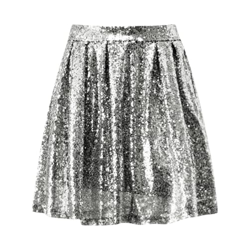 Pailletten Rock Damen Glitzer Minirock Kurzer Elastischer Bund Plisseerock Glänzende Faltenrock Party Rave Tanz Karneval Röcke Musikfestivals Pailettenrock für Damen Shiny Hohe Taille Rock von Generisch