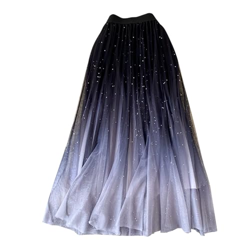 Pailletten Rock Lang A Linie Bauschiger Faltenrock Langes Damenrock Elastisch Taille Karnevals Kostüme Elegante Röcke High Waist Rave Party Tüllrock Hohe Bund Glitzerrock Röck Bequem (Black, L) von Generisch