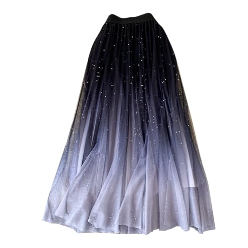 Pailletten Rock Lang A Linie Bauschiger Faltenrock Langes Damenrock Elastisch Taille Karnevals Kostüme Elegante Röcke High Waist Rave Party Tüllrock Hohe Bund Glitzerrock Röck Bequem (Black, S) von Generisch