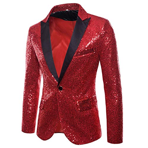 Pailletten Sakko Herren Jacke Slim Fit Elegant, Glitzer Anzugjacke mit Goldener für Hochzeiten, Partys, Silvesterfeiern Karneval, Glänzende Performance Jacken für Bühnenauftritte Festliche (Red #3, S) von Generisch