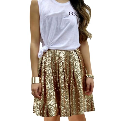 Paillettenrock Damen Minirock Falten Gold Rock Blitzlicht Metallic Minirock Party Glitzer Kurz Rock Hohe Taille Bauchtanz Kurzer Rock Mini Rock Petticoat Mädchen Club Kostüm Faltenrock (Gold-a, XXL) Paillettenrock Damen Minirock Falten Gold Rock Blitzlicht Metallic Minirock Party Glitzer Kurz Rock Hohe Taille Bauchtanz Kurzer Rock Mini Rock Petticoat Mädchen Club Kostüm Faltenrock (Gold-a, XXL) von Generisch