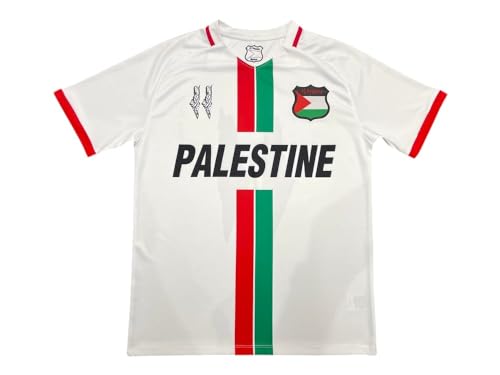 Palästina-Palestine Trikot Fußball T-Shirt –mittig gestreift (rot/grün), Halbarm-Fußballtrikot für Damen und Herren (DE/NL/SE/PL, Alphanumerisch, L, Regular, Regular, Weiß) von Generisch