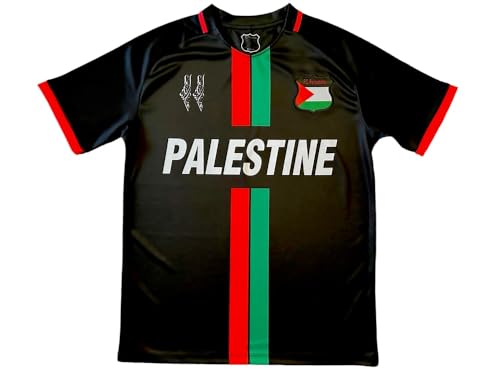 Palästina-Palestine Trikot Fußball T-Shirt –mittig gestreift (rot/grün), Halbarm-Fußballtrikot für Damen und Herren (DE/NL/SE/PL, Alphanumerisch, S, Regular, Regular, Schwarz) von Generisch