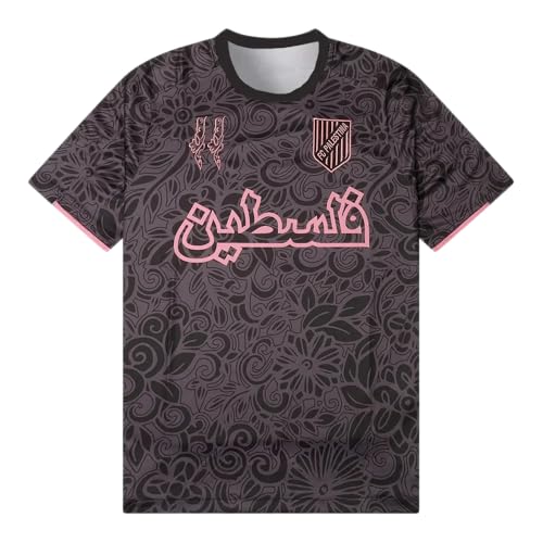Palästina-Palestine Trikot Fußball T-Shirt –mittig gestreift (rot/grün), Halbarm-Fußballtrikot für Damen und Herren. (DE/NL/SE/PL, Alphanumerisch, S, Regular, Regular, 15, Grau Pink) von Generisch