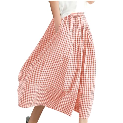 Palazzo Hose Damen Sommer 3/4 Freizeithose Elegante Karierte Boho Hose High Waist Baggy Elastisch Sommerhose Baumwolle Leinen Leicht Hosen Damen Locker Hohe Taille Schlaghose Strandhose mit Taschen von Generisch