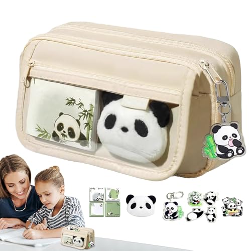 Panda-Federmäppchen, Federmäppchen mit großer Kapazität für Mädchen, mehrlagiger Schreibwarenhalter mit breiter Öffnung und süßem Panda-Schlüsselanhänger von Generisch