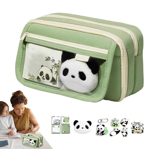 Panda-Federmäppchen, Federmäppchen mit großer Kapazität für Mädchen, mehrlagiger Schreibwarenhalter mit breiter Öffnung und süßem Panda-Schlüsselanhänger von Generisch