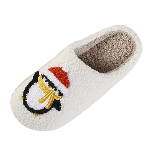 Pantoffeln Damen Plüsch ， Hausschuhe Damen Herren Paar Winter Weihnachten Pinguin Warme Baumwolle Rutschfest Pantoletten Stumm Paare Heimschuhe Lustige Slippers Bequem Unisex Schlappen von Generisch