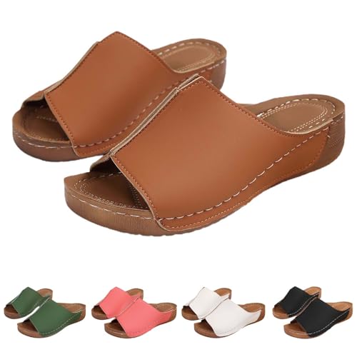 Pantoffeln Damen Sommer Elegant, Hausschuhe Herren Sommer Offen Peep Toe Freizeitschuhe Modische Boho Slippers Atmungsaktiv Barfußschuhe Schlappen Slip On Walking Schuhe Plateau Sommerschuhe von Generisch