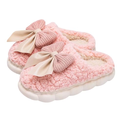 Pantoffeln Damen Winter - Hausschuhe Damen Plüsch Mit Schleife Pantoletten Schlappen Niedliche Hauspantoffeln Filzpantoffeln Rutschfest Plüschhausschuhe Bequem Winterhausschuhe Freizeitschuhe von Generisch