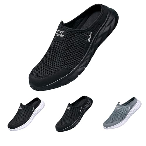 Pantoffeln Mesh Clogs Slip On Hausschuhe Herren Unisex Leichte Atmungsaktive Freizeitschuhe Hauspantoffeln rutschfest Gartenschuhe Orthopädische Gartenclogs Flache Sohle Slipper Strandschuhe von Generisch
