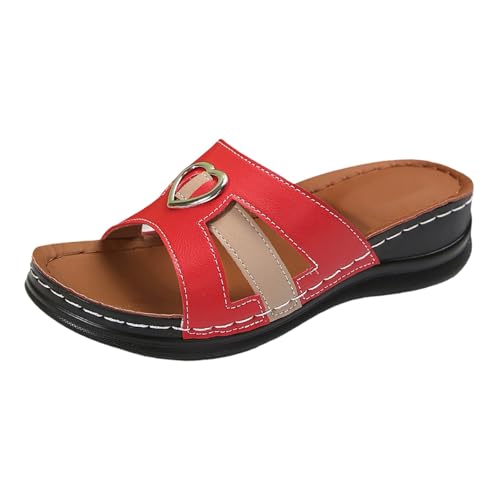 Pantoletten Damen Bequeme Pantoffeln Leichte Flip Flops Lässige Strandschuhe Weichen Sohlen Hausschuhe Peep Toe Trekkingschuhe Atmungsaktive Keilabsatz Schlappen Orthopädische Elegant Wanderschuhe von Generisch