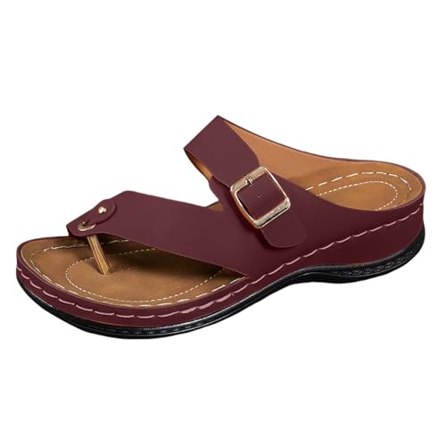Pantoletten Damen Elegant Flip Flops Big Toe Zehentrenner Hausschlappen Freizeit Hausschuhe Retro Strandschuhe Orthopädische Schlappen Atmungsaktiv Latschen Leicht Rutschfeste Keilabsatz Wanderschuhe von Generisch