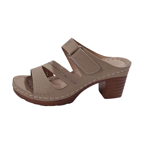 Pantoletten Damen High Heels Spangenpantolette Stylisch Peep Toe Mules mit Blockabsatz Bequem Elegant Sandalen Sommer Schuhe Pantoletten-Sandalen mit Offenem Zehenbereich und Absatz von Generisch