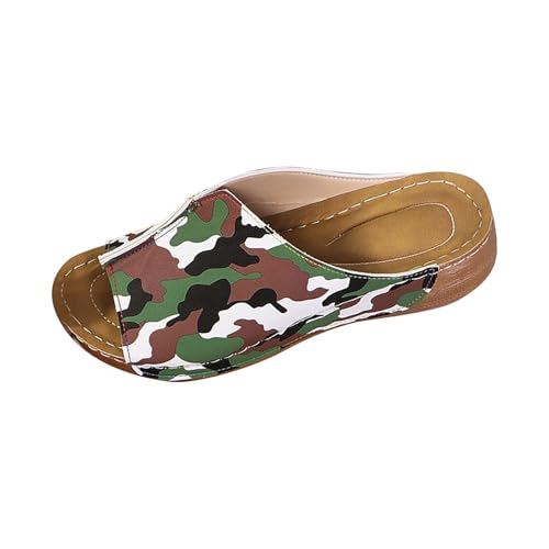 Pantoletten Damen Mit Absatz Camouflage Strandsandalen Römersandalen Keilsandalen Sommer Bequem Sandalen Peep Toe Strandschuhe Slippers Keilabsatz Hauschuhe Wedges Pumps Plateau Gartenschuhe von Generisch