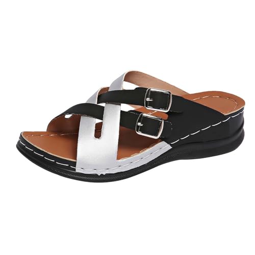 Pantoletten Damen Mit Fussbett Keilsandalen Sandals Peep Toe Plateau Rutschfest Hauschuhe Sandaletten Strandschuhe Slippers Schlappen Sommerschuhe Hausschuhe Outdoor Walkingschuhe von Generisch