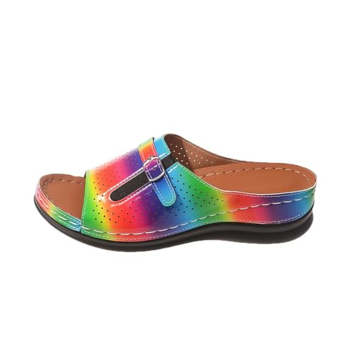 Pantoletten Damen Offene Zehe Hausschlappen Atmungsaktive Strandschuhe Barfuss Slipper Weichen Sohlen Schlappen Elegant Wanderschuhe Gürtelschnalle Latschen Outdoor Hausschuhe Lässige Walkingschuhe von Generisch